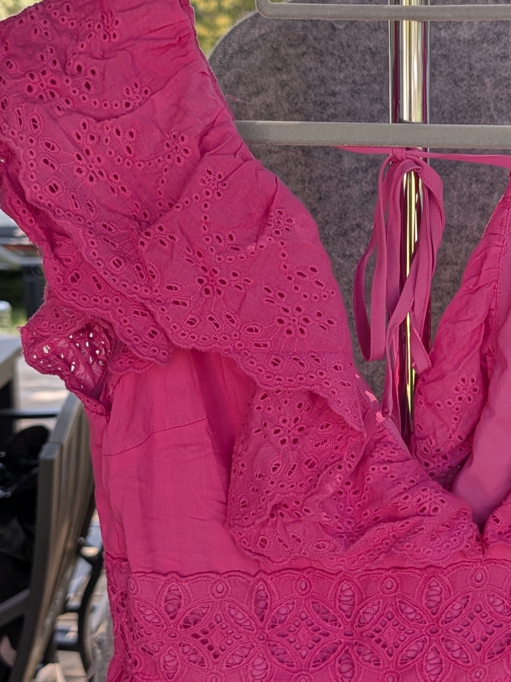 SHEIN Bright Pink Eyelet Ruffle Midi Dress - Picture 2 of 5